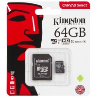 Карта памяти Kingston MicroSDHC 64GB Class 10 UHS-I с SD адаптером (45MB/s), флешка для видеорегистратора, телефона, камеры (1000) оптом