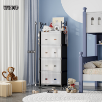 Комод дитячий пластиковий WFB05D (42x29x140 см), високий вузький збірний шафа-органайзер з 4 шухлядами та верхньою полицею (12) гуртом
