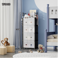 Комод детский пластиковый WFB05D (42x29x140 см), высокий узкий сборный шкаф-органайзер с 4 ящиками и верхней полкой (12) оптом