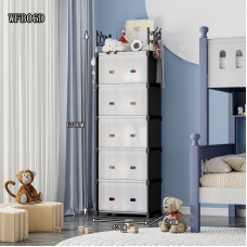 Комод детский пластиковый WFB06D (42x29x170 см), высокий узкий сборный шкаф-органайзер с 5 ящиками и верхней полкой (12) оптом